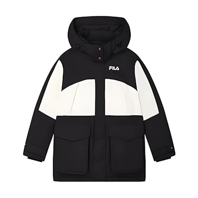 (Women) FILA ORIGINALE Black Logo Colorblock Hooded Down Jacket Casual Fit. F51W449903F-BK