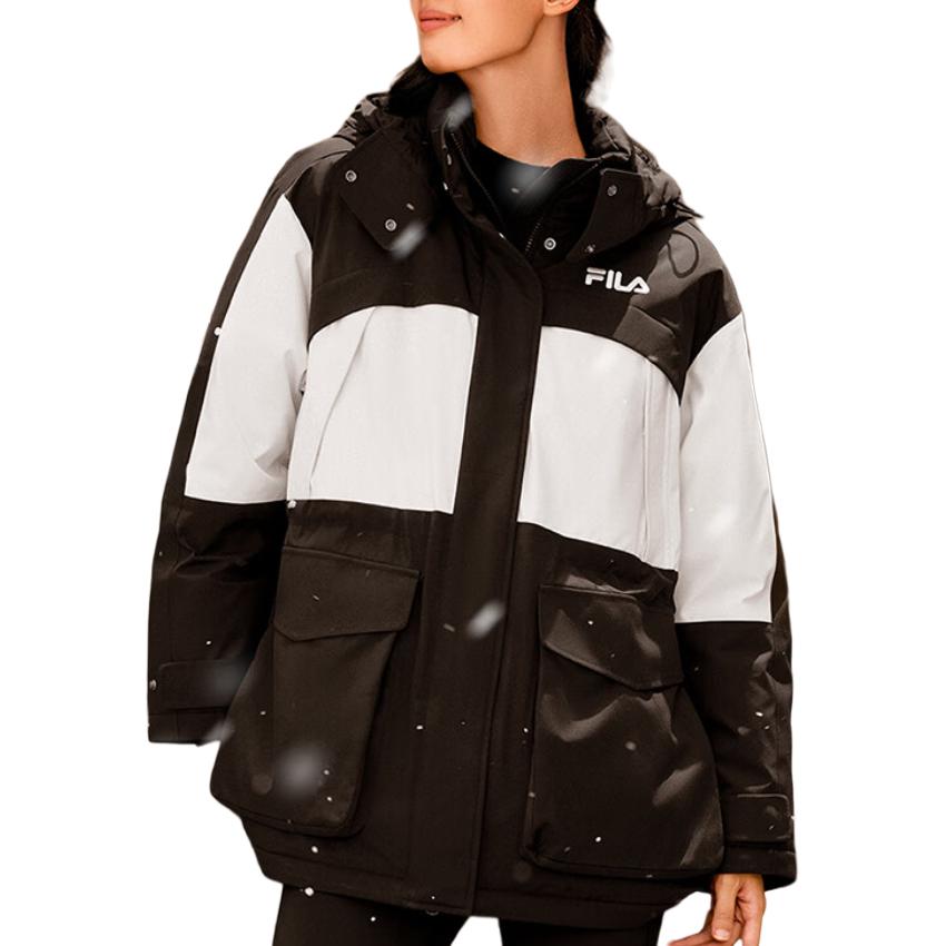 Shop (Women) FILA ORIGINALE  Black Logo Colorblock Hooded Down Jacket Casual Fit. F51W449903F-BK