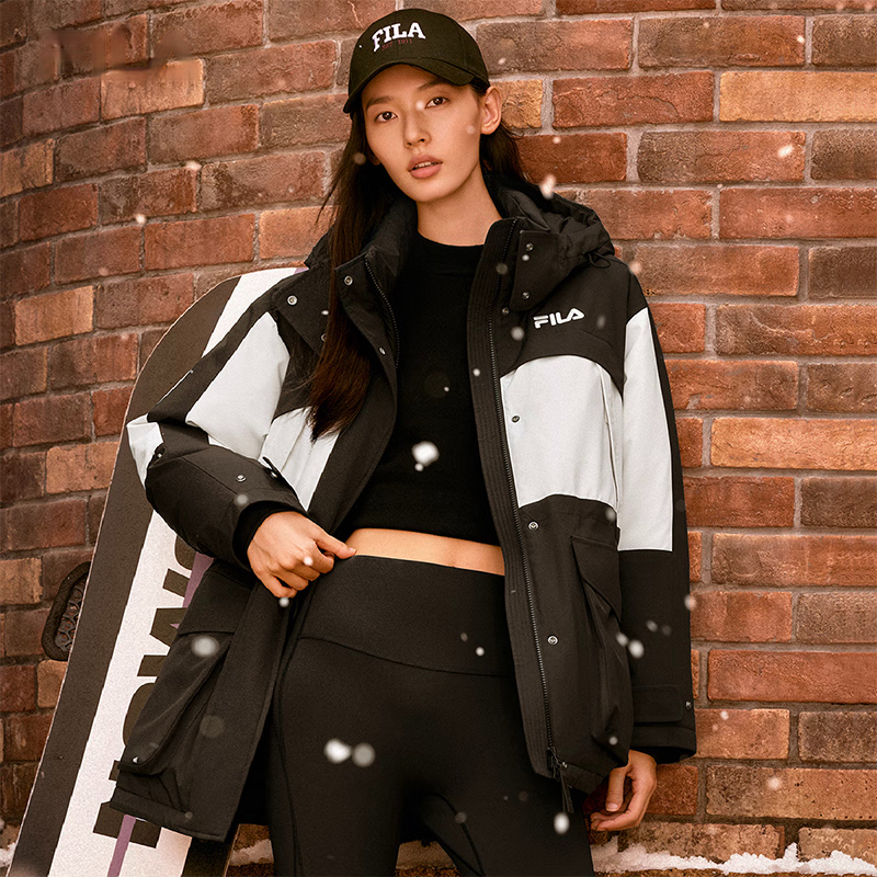 Purchase (Women) FILA ORIGINALE  Black Logo Colorblock Hooded Down Jacket Casual Fit. F51W449903F-BK