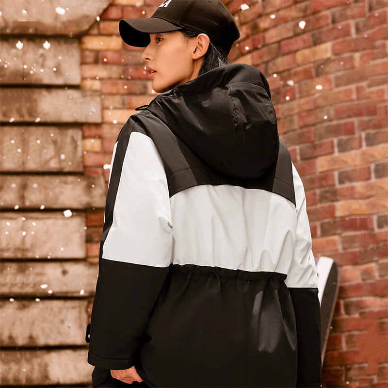 Details for (Women) FILA ORIGINALE  Black Logo Colorblock Hooded Down Jacket Casual Fit. F51W449903F-BK