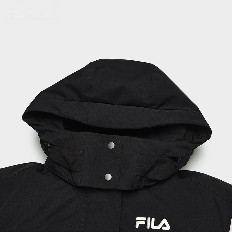 Cheap (Women) FILA ORIGINALE  Black Logo Colorblock Hooded Down Jacket Casual Fit. F51W449903F-BK