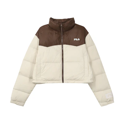(Women) FILA ORIGINALE Colorblock Logo Zip-Up Windproof Down Jacket Beige. F51W349901F-BG