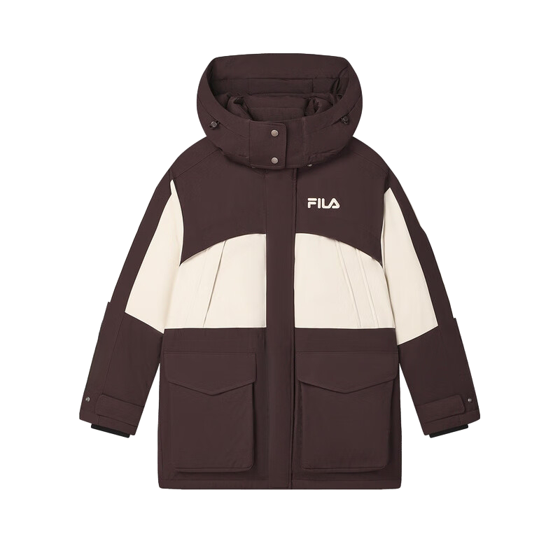 (Women) FILA ORIGINALE  Logo Patchwork Hooded Parka Down Jacket - Tan Brown. F51W449903F-BN