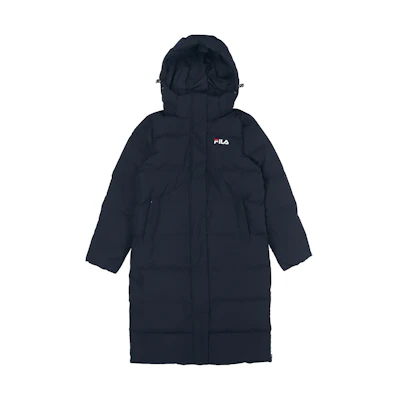 (Women) FILA ORIGINALE Logo Print Thick Hooded Down Jacket - Legendary Blue F51W348956A-NV