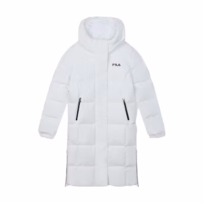 (Women) FILA ORIGINALE Long White Down Jacket Casual Loose Hoodie Style F11W349924F-WT