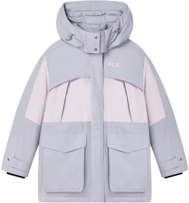 (W) FILA Originale Jaket Puffer Tahan Air Hoodie Abu-Abu Colorblock. F51W449903F-GY Order (W) FILA Originale Jaket Puffer Tahan Air Hoodie Abu-Abu Colorblock. F51W449903F-GY