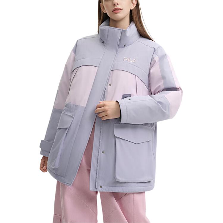 Shop (W) FILA Originale Jaket Puffer Tahan Air Hoodie Abu-Abu Colorblock. F51W449903F-GY