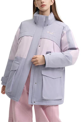 (W) FILA Originale Jaket Puffer Tahan Air Hoodie Abu-Abu Colorblock. F51W449903F-GY Shop (W) FILA Originale Jaket Puffer Tahan Air Hoodie Abu-Abu Colorblock. F51W449903F-GY