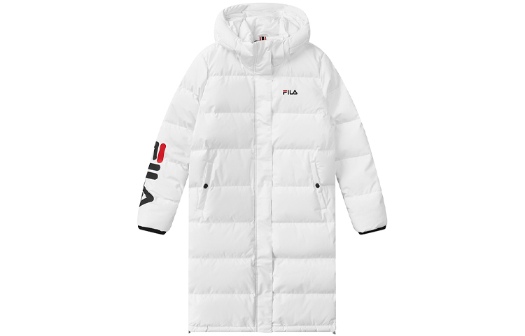 (Women) FILA Originale White Mid-Length Hooded Down Jacket with Logo Print F51W048940FWT