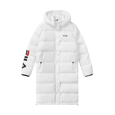 (Women) FILA Originale White Mid-Length Hooded Down Jacket with Logo Print F51W048940FWT