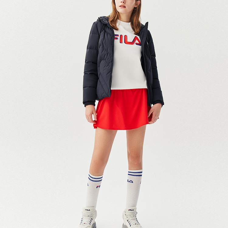 Sizing (W) FILA オリジナーレ 冬 ロゴ フーディーダウンジャケット レジェンドブルー. F11W048919FNV