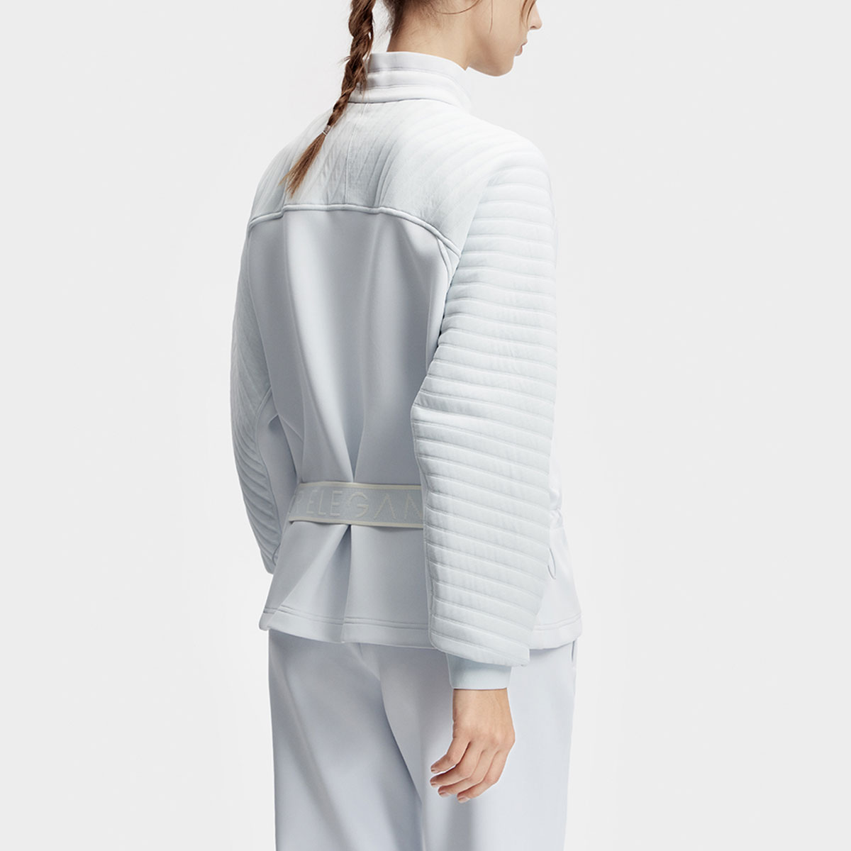 (Women) FILA Plain Stand Collar Knitted Fitness Jacket - Ash Blue A11W411508F-LB 圖 5