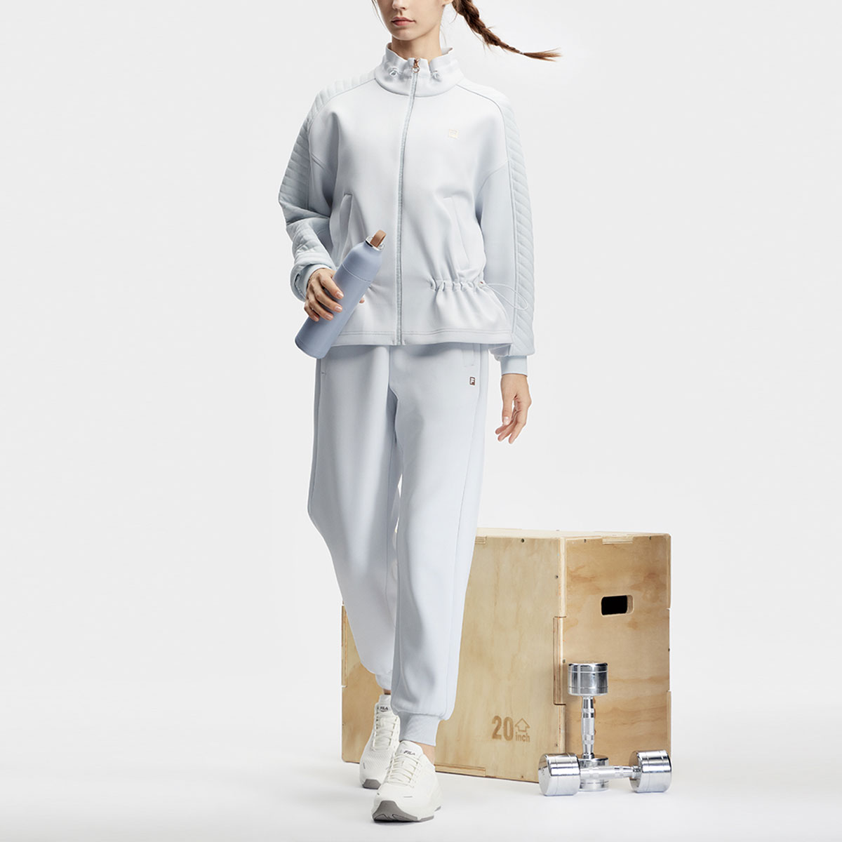 (Women) FILA Plain Stand Collar Knitted Fitness Jacket - Ash Blue A11W411508F-LB 圖 6