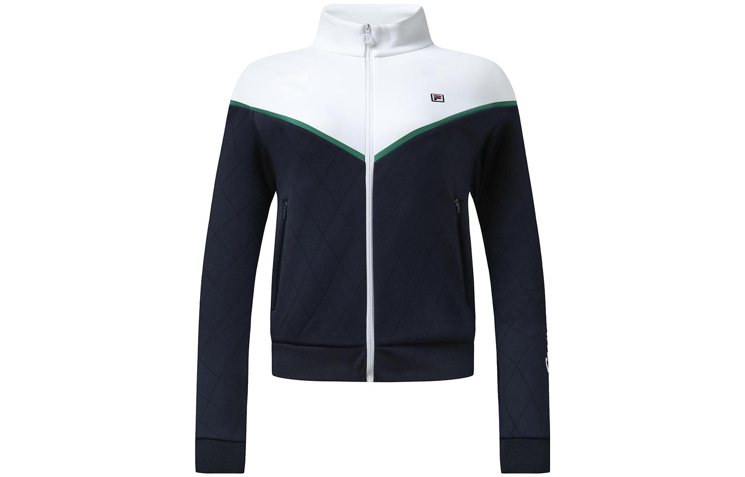 (Women) FILA Retro Colorblock Tennis Knitted Jacket with Stand Collar A11W313501F-NV