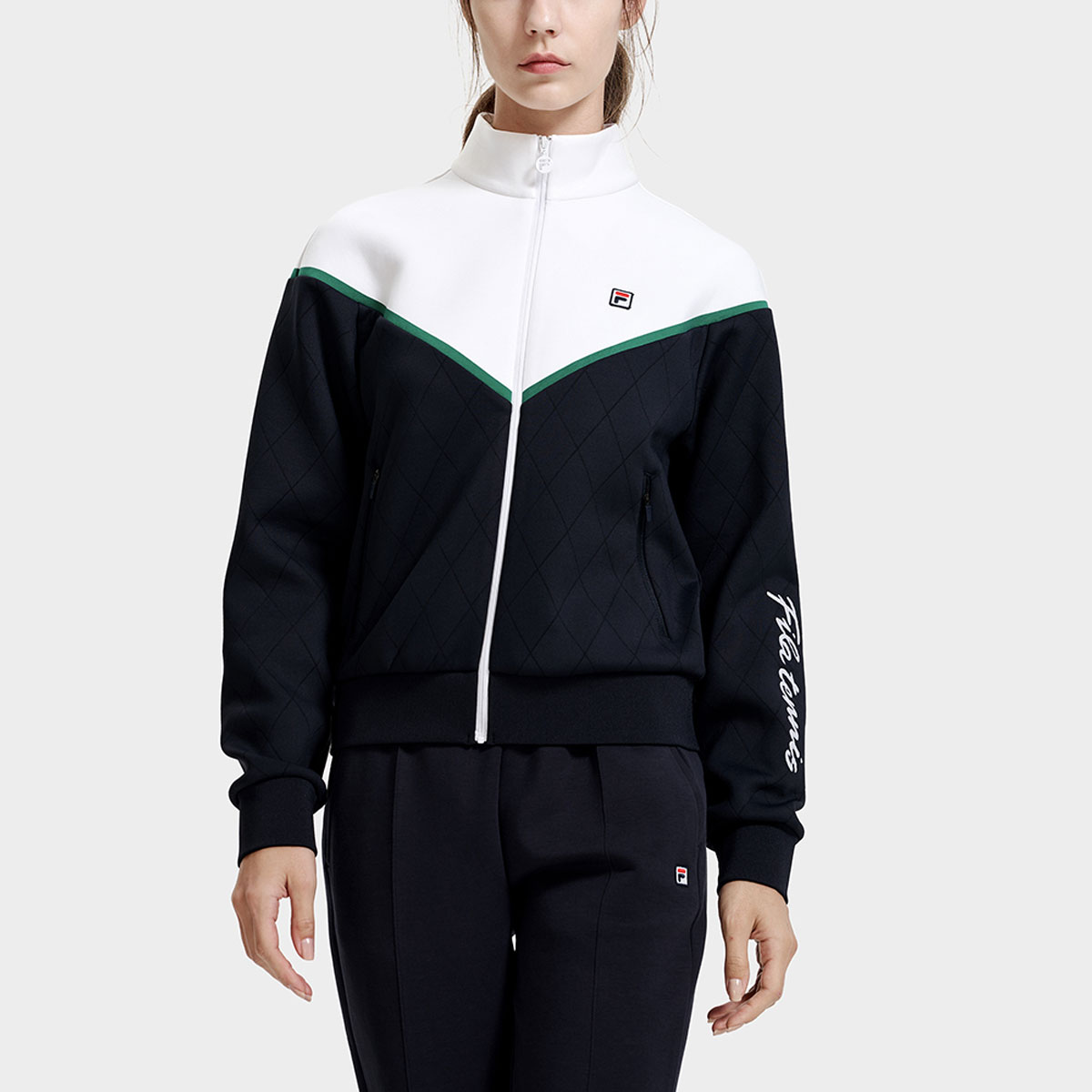 (Women) FILA Retro Colorblock Tennis Knitted Jacket with Stand Collar A11W313501F-NV 圖 5