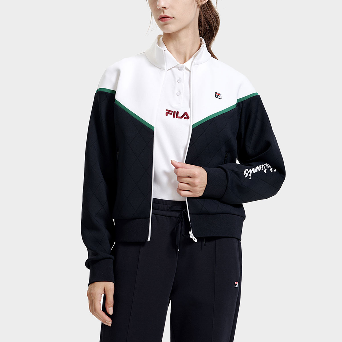 (Women) FILA Retro Colorblock Tennis Knitted Jacket with Stand Collar A11W313501F-NV 圖 6