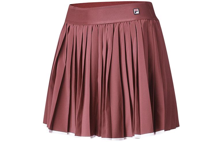 (Women) FILA SS24 Wine Red Pleated Tennis Skirt with Breathable Inner Shorts. A11W423303FWI