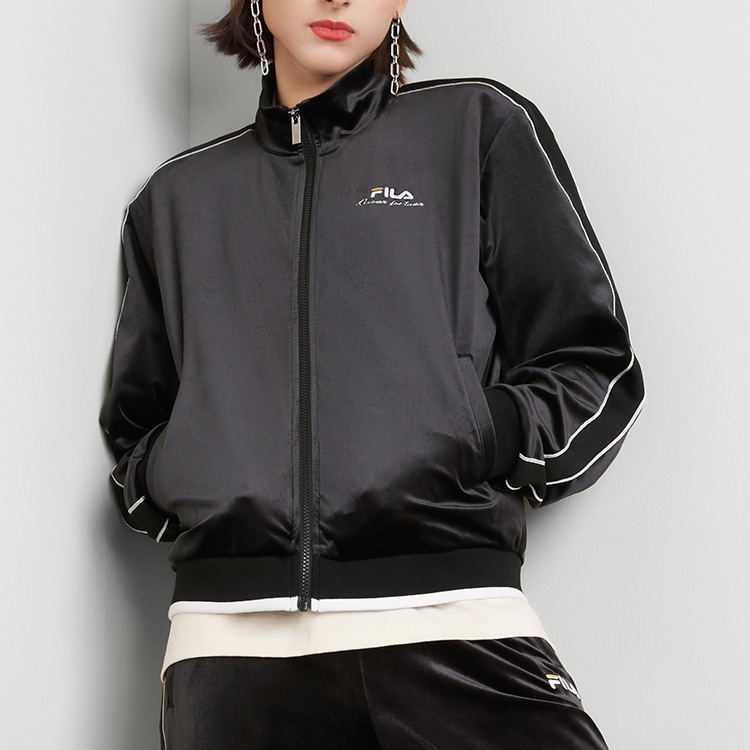 (Women) FILA Valentine's Retro Striped Knit Track Jacket Black Fashion F11W218506F-BK 圖 4