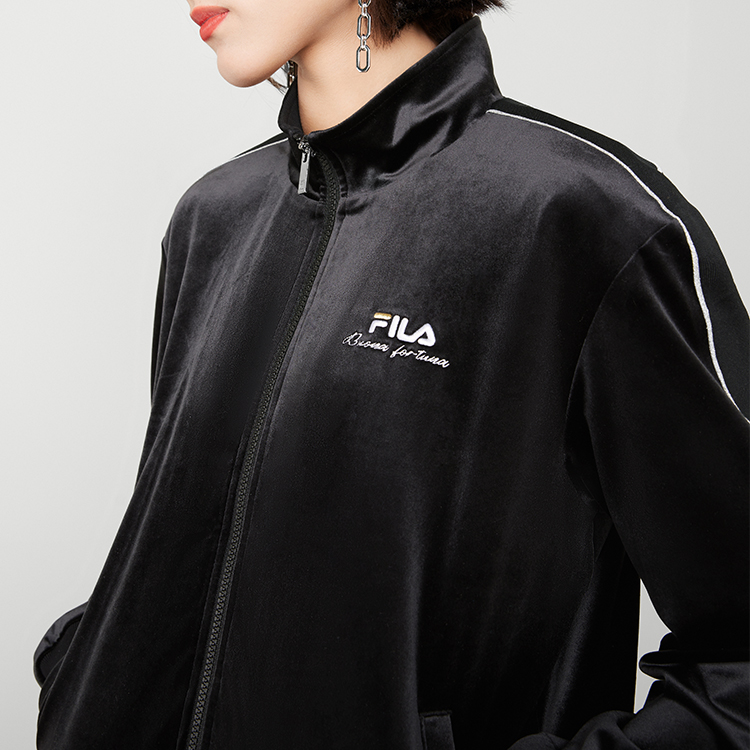 (Women) FILA Valentine's Retro Striped Knit Track Jacket Black Fashion F11W218506F-BK 圖 6