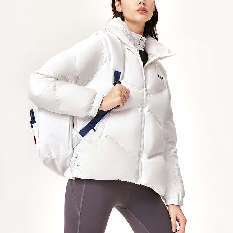 Shop (Women) FILA Winter Logo Down Jacket Solid Color Hooded Coat - Standard White. F11W149902F-WT
