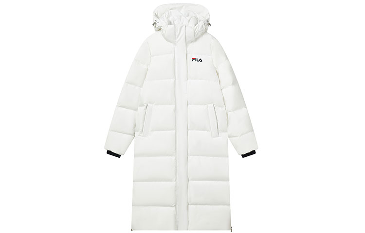 (Women) FILA Winter White Long Logo Printed Hooded Down Jacket F61W148956FWT