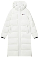 (Women) FILA Winter White Long Logo Printed Hooded Down Jacket F61W148956FWT (Women) FILA Winter White Long Logo Printed Hooded Down Jacket F61W148956FWT