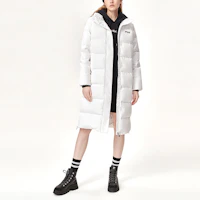 Shop (W) FILA冬季白色長版Logo印花連帽羽絨外套 F61W148956FWT