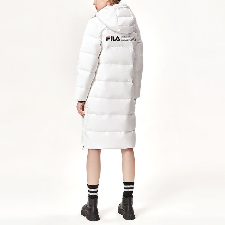 Purchase (Women) FILA Winter White Long Logo Printed Hooded Down Jacket F61W148956FWT
