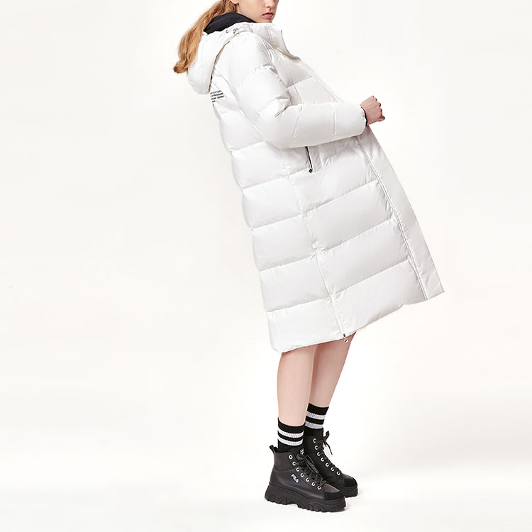 Cheap (Women) FILA Winter White Long Logo Printed Hooded Down Jacket F61W148956FWT