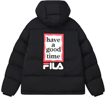 (Women) FILA x Have A Good Time Black Logo Hoodie Puffer Jacket Winter Casual. F11U149902F-BK (Women) FILA x Have A Good Time Black Logo Hoodie Puffer Jacket Winter Casual. F11U149902F-BK