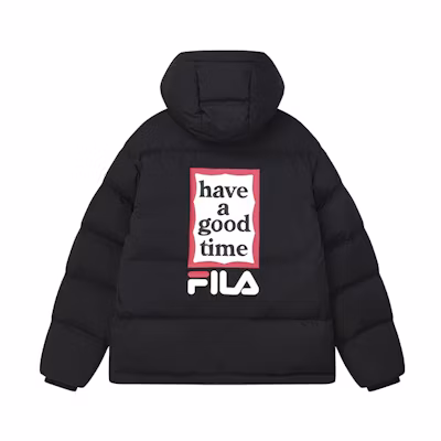 (Women) FILA Have A Good Time Black Logo Hoodie Puffer Jacket Winter Casual. F11U149902F-BK
