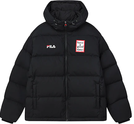 (Women) FILA x Have A Good Time Black Logo Hoodie Puffer Jacket Winter Casual. F11U149902F-BK Lookbook (Women) FILA x Have A Good Time Black Logo Hoodie Puffer Jacket Winter Casual. F11U149902F-BK
