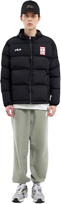 (Women) FILA x Have A Good Time Black Logo Hoodie Puffer Jacket Winter Casual. F11U149902F-BK Shop (Women) FILA x Have A Good Time Black Logo Hoodie Puffer Jacket Winter Casual. F11U149902F-BK