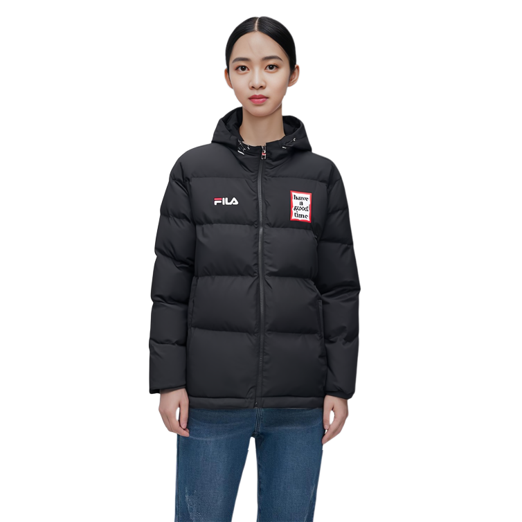 (Women) FILA Have A Good Time Black Logo Hoodie Puffer Jacket Winter Casual. F11U149902F-BK 圖 5