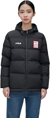 (Women) FILA x Have A Good Time Black Logo Hoodie Puffer Jacket Winter Casual. F11U149902F-BK Purchase (Women) FILA x Have A Good Time Black Logo Hoodie Puffer Jacket Winter Casual. F11U149902F-BK
