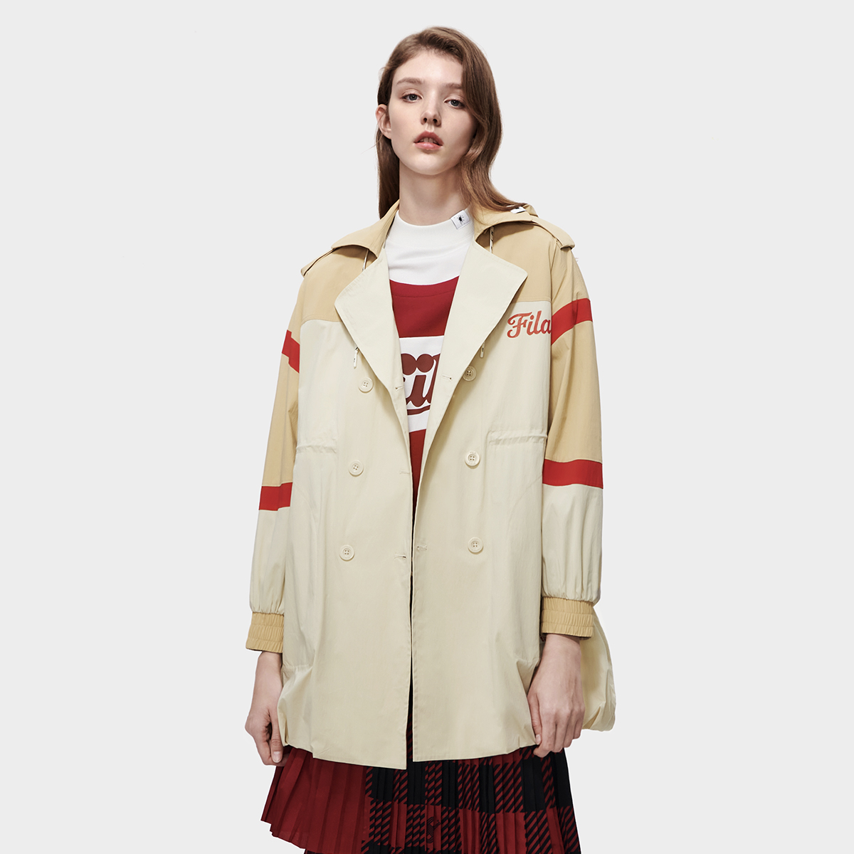 Shop (Women) FILA x Mihara Yasuhiro  Colorblock Hooded Windbreaker Beige Khaki. F11W313702F-LK