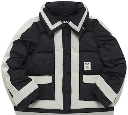 (W) FILA x Mihara Yasuhiro Jaket Puffer Warna Blok Hitam Edisi Musim Sejuk. F11W143904F-BK Order (W) FILA x Mihara Yasuhiro Jaket Puffer Warna Blok Hitam Edisi Musim Sejuk. F11W143904F-BK