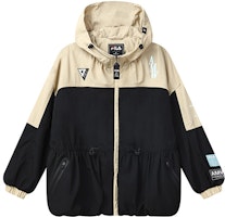 (Women) FILA x MIHARA YASUHIRO Black Wheat Colorblock Woven Hooded Jacket. F11W133704F-BK (Women) FILA x MIHARA YASUHIRO Black Wheat Colorblock Woven Hooded Jacket. F11W133704F-BK
