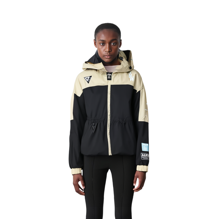 Sizing (W) FILA x MIHARA YASUHIRO Chaqueta Negra Trigo Tejida con Capucha Colorblock. F11W133704F-BK
