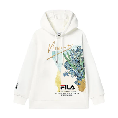 (Women) FILA Van Gogh Museum 2 0 Floral Print Hoodie in Cloud Mushroom White F11W318207FWT