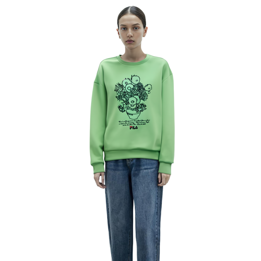 Shop (W) FILA x 梵高美術館 綠色花卉寬鬆針織套頭衫 F11W218218F-LG