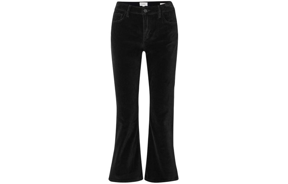 (Women) FRAME High-Waisted Slim Velvet Flare Pants Black JVM1692176317321