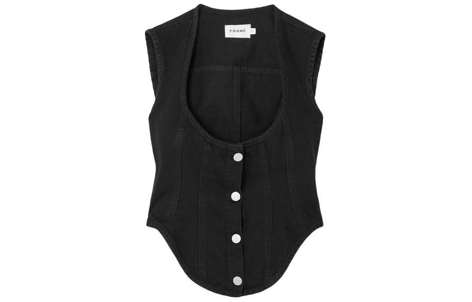 (Women) FRAME SS24 Black Denim Corset-Style Sleeveless Tank Top JVM1692176366286