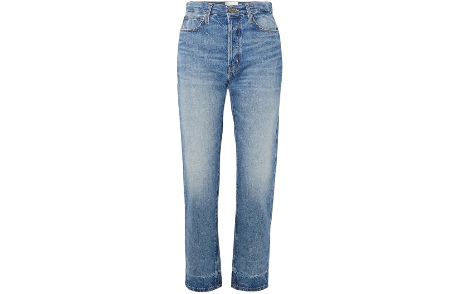 (Women) FRAME SS24 High-Waist Zipper Straight Cropped Jeans Blue - Fashion Denim JVM1692176362395