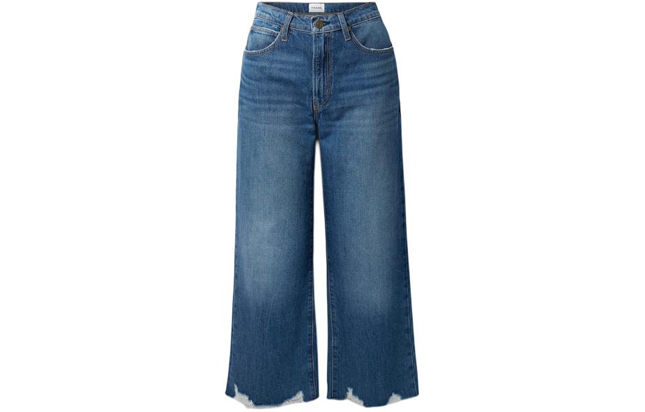 (Women) FRAME SS24 High-Waisted Wide-Leg Cropped Jeans Women Blue JVM1692176347667