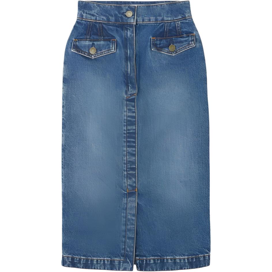 (Women) FRAME SS24 Mid-Length Zipper Washed Denim Skirt Blue JVM1692176340549