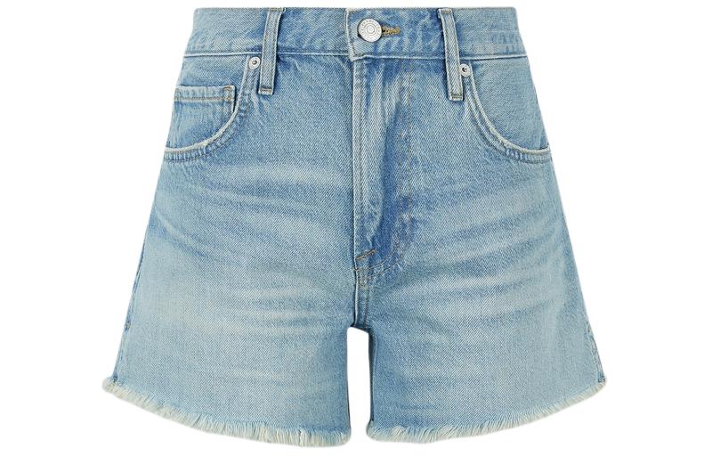 (Women) FRAME SS24 Mid-Rise Raw Hem Loose Denim Shorts Light Blue JVM1692176358500
