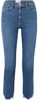 (Women) FRAME SS24 Raw Hem High-Waisted Straight Cropped Jeans Women - Blue JVM1692176307815 (Women) FRAME SS24 Raw Hem High-Waisted Straight Cropped Jeans Women - Blue JVM1692176307815