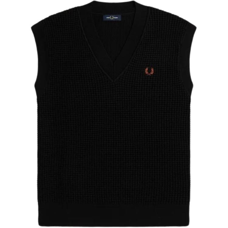 FRED PERRY Knitted Logo Embroidered V-Neck Sleeveless Vest Black K6541-102