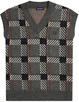 Fred Perry Laurel Wreath Checkered V-Neck Knitted Vest Green . K6530-638 Fred Perry Laurel Wreath Checkered V-Neck Knitted Vest Green . K6530-638